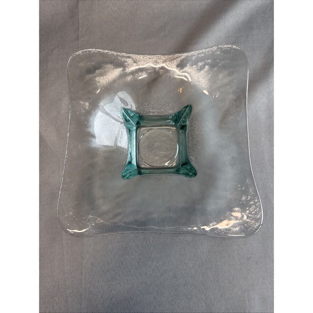 RECYCLED GLASS TRAY/BOWL, Candle Holder Bowl Teal 7.5" Square 2.5 Height